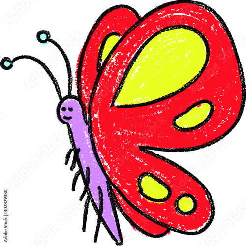 butterfly hand drawn wax crayon kid's illustration