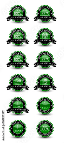 Green and organic 100% customer satisfaction guarantee badge set. Needed all customer 