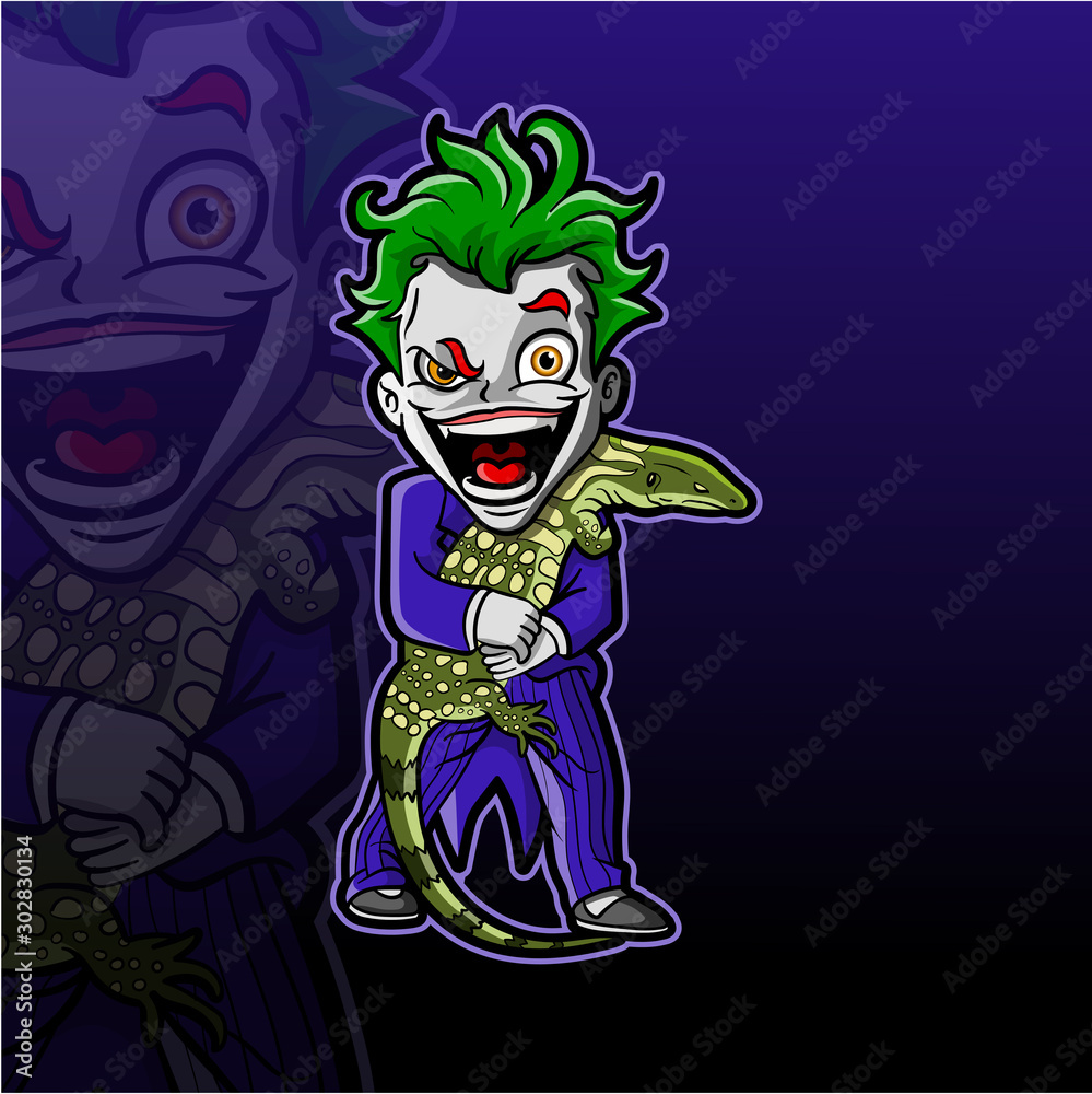 The Cartoon Joker Is Hugging A Monitor Lizard Stock Vector Adobe Stock