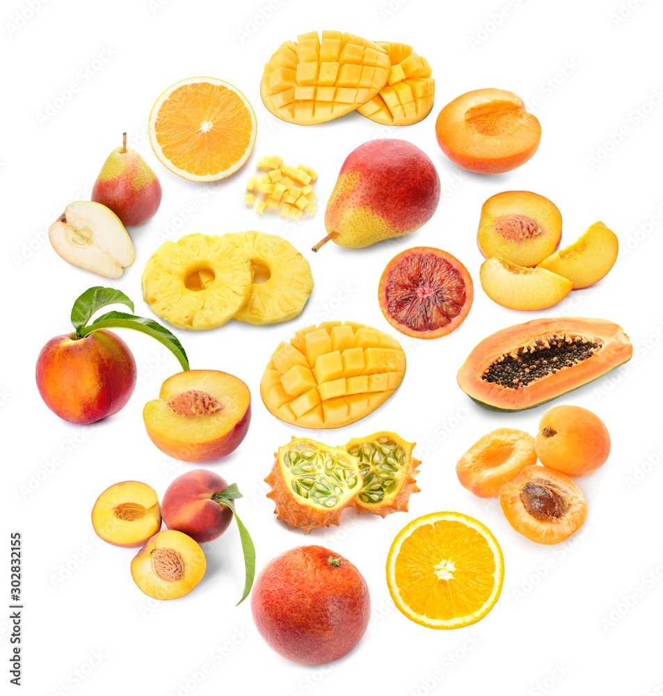 Many different fruits on white background Many different fruits on white background
