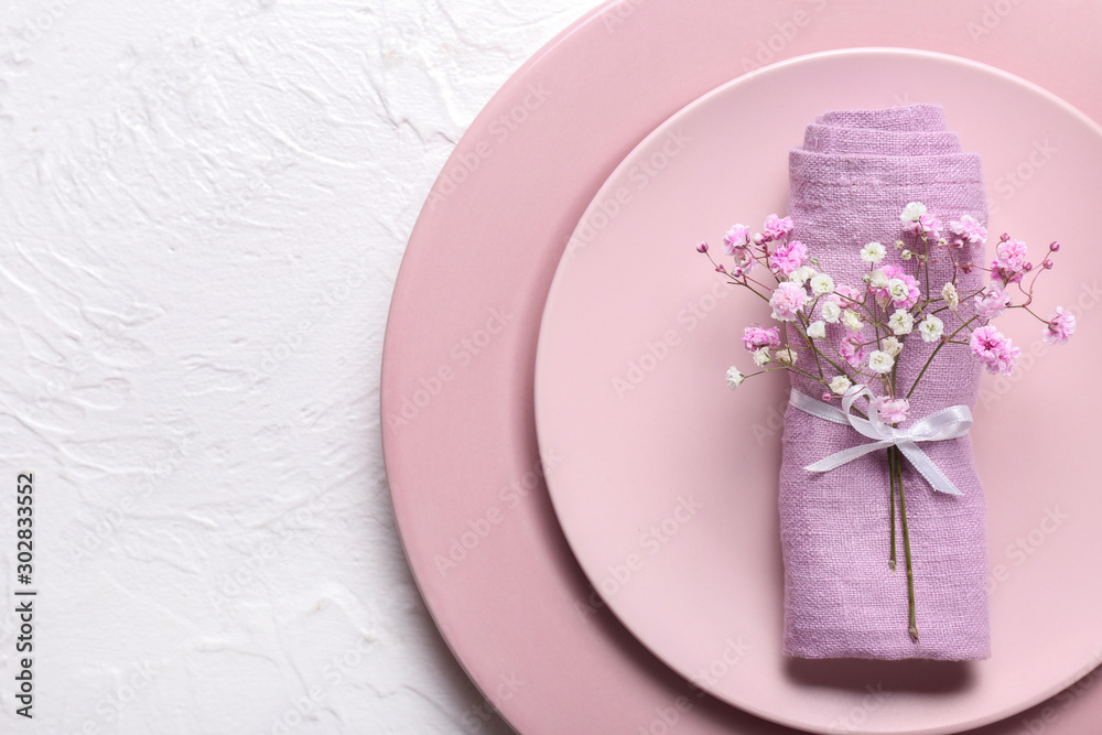 Beautiful table setting on white background