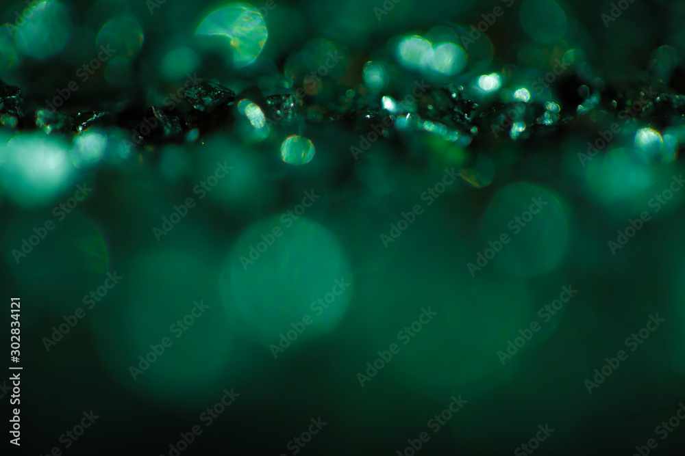 Monochrome emerald abstract background with bokeh defocused lights. - obrazy, fototapety, plakaty 