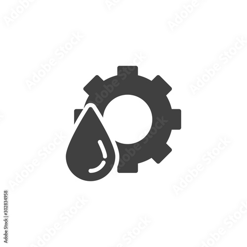 Oil drop and gear vector icon. filled flat sign for mobile concept and web design. Automobile liquid glyph icon. Symbol, logo illustration. Vector graphics