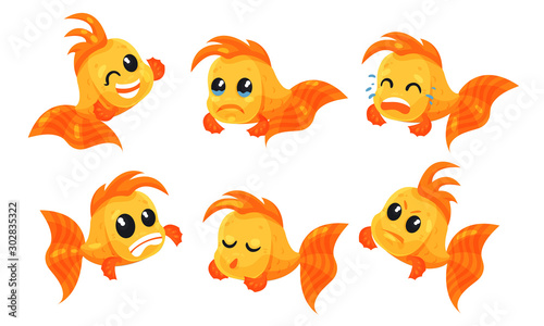Set of cute goldfish. Vector illustration on a white background.