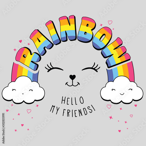 rainbow slogan and hand drawing rainbow vector.