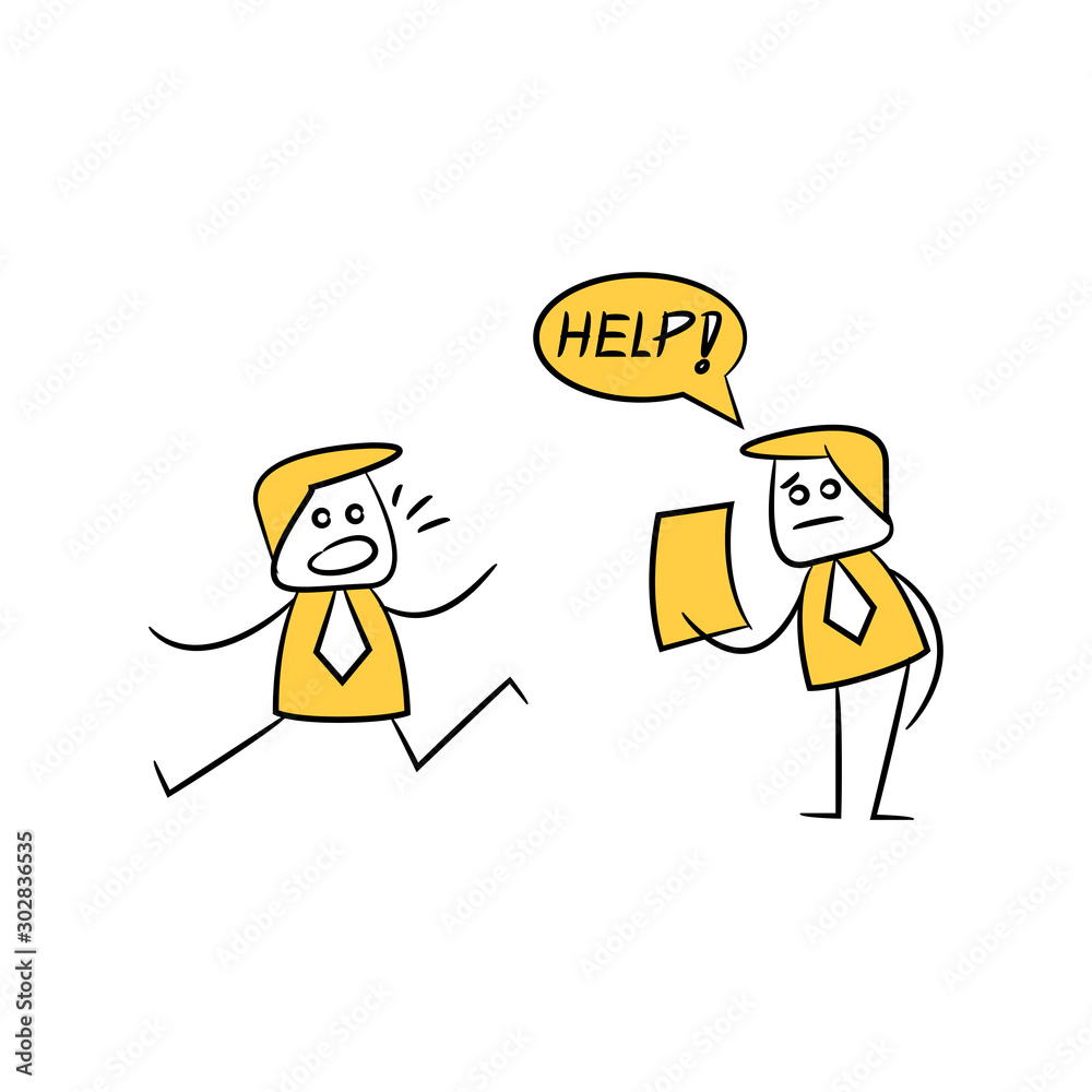 businessman running away from hard work yellow doodle stick figure businessman running away from hard work yellow doodle stick figure