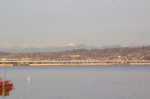 Mount Baker in background over Lake Washington and the 520 bridge photo