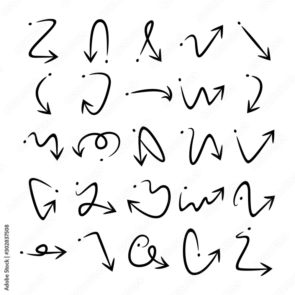 doodle curved arrows icons vector set 