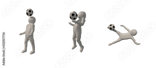 3d illustrator Footballer symbol on white background  3d rendering of the playing football. Includes selection path.