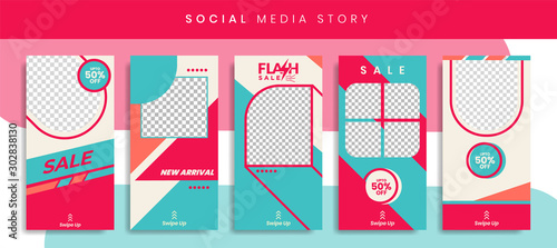 Banners Bundle Kit Set of Social Media Instagram Story. Geometric Stories Sale Banner Background ,Poster, Flyer, Coupon, Layout Composision Gift Card, Smartphone Templates Story editable eps 10 vector