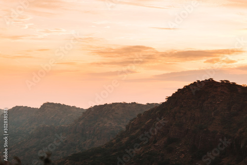 View of the beautiful sunrise at Kalo Dungar near Khavda in Kutch, Gujarat, India