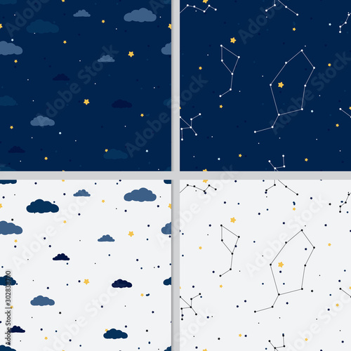 galaxy night sky minimal seamless pattern collection eps10 vectors illustration