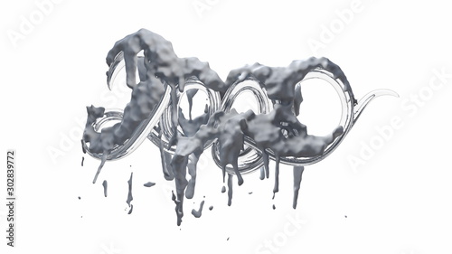 Happy New Year Banner with 2020 Numbers made by white glass with snow isolated on white Background. abstract 3d illustration creative lettering