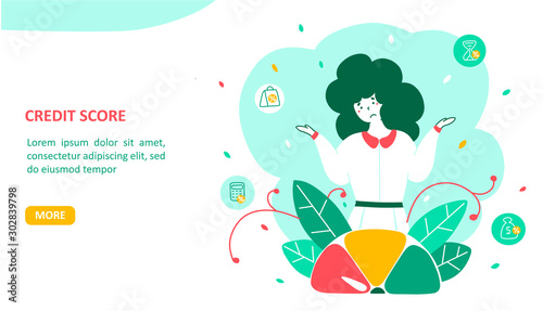 Credit score landing page flat vector template