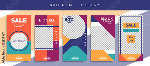 Banners Bundle Kit Set of Social Media Instagram Story. Geometric Stories Sale Banner Background ,Poster, Flyer, Coupon, Layout Composision Gift Card, Smartphone Templates Story editable eps 10 vector photo