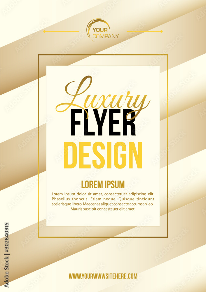 Vector luxury modern flyer template with rectangle in gold and white ...