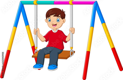 Cartoon Boy is playing swing