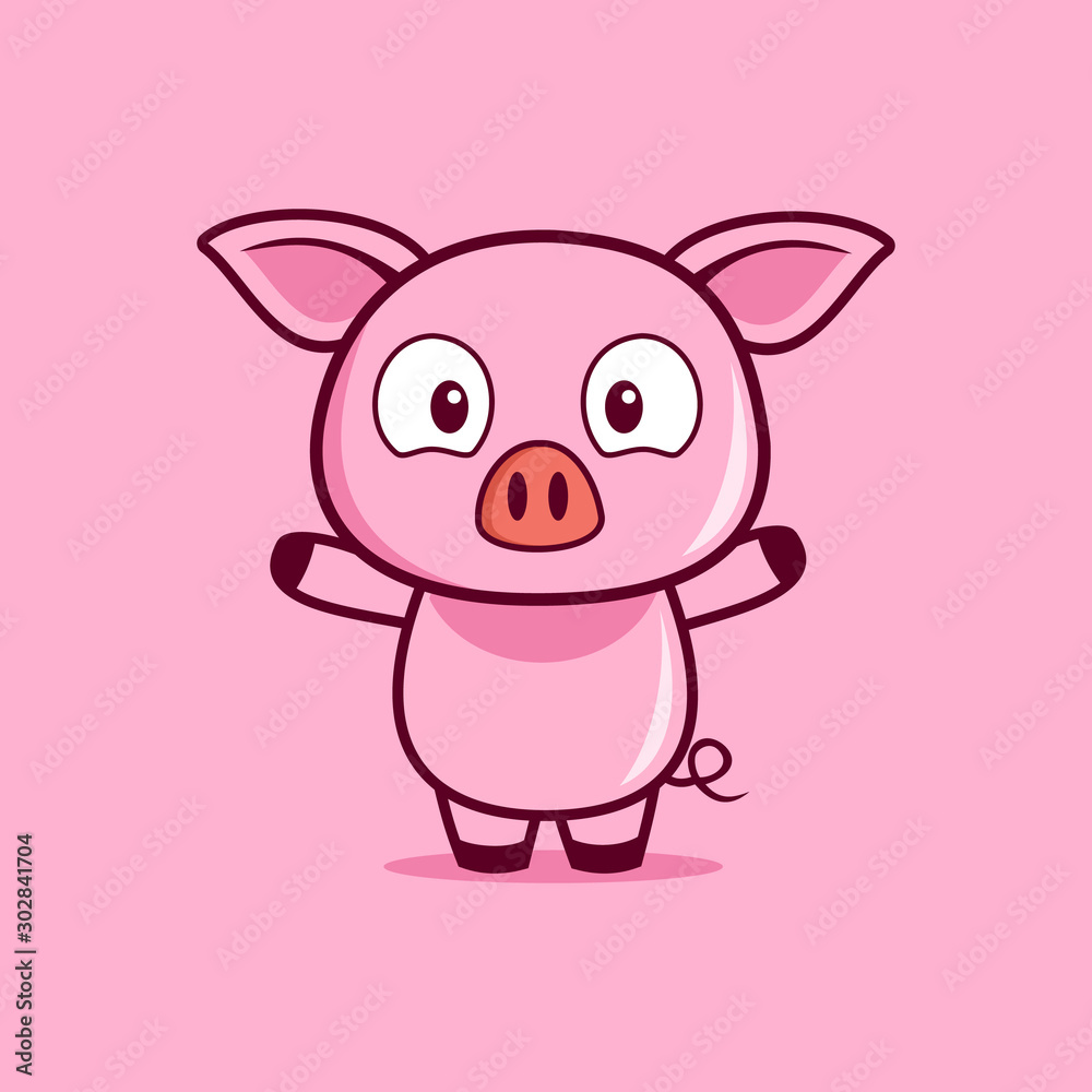 cartoon mascot Fun Pig cheers logo design cartoon mascot Fun Pig cheers logo design
