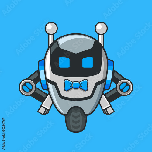 Robot servant with bow tie mascot cartoon style