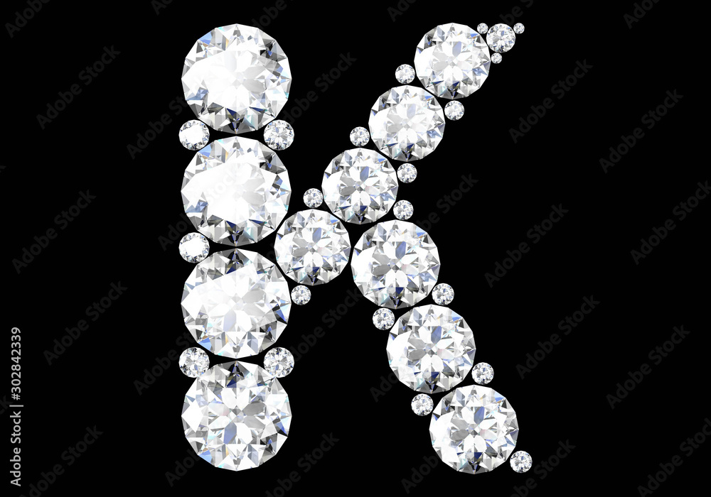 Diamond letters with gemstones isolated on black.3D rendering