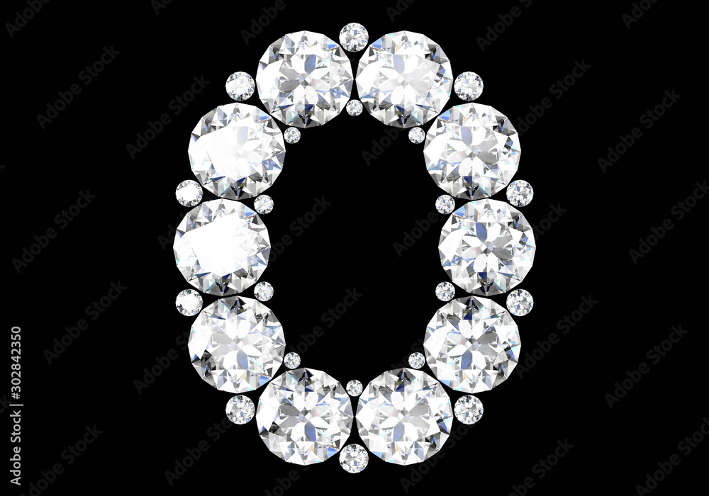 Diamond letters with gemstones isolated on black.3D rendering Diamond letters with gemstones isolated on black.3D rendering