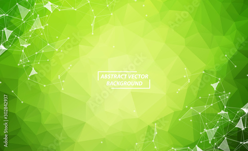 Abstract Green Geometric Polygonal background molecule and communication. Connected lines with dots. Concept of the science, chemistry, biology, medicine, technology.