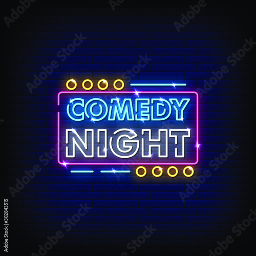 Comedy Night Neon Signs Style Text Vector