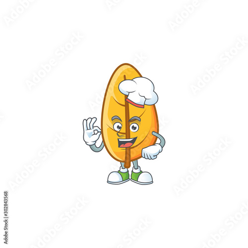 Cartoon yellow autumn leaves with chef character