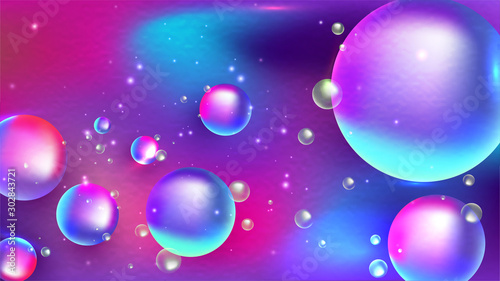 3D Abstract bubbles or geometric balls on gradient color background.