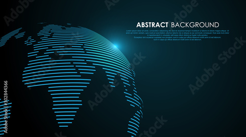Three dimensional earth composed of lines, vector illustration.