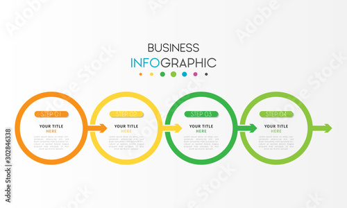 Vector infographic design template with 4 options or steps. Can be used for process diagram, workflow layout, info graph, annual report, flow chart. Vector Illustration