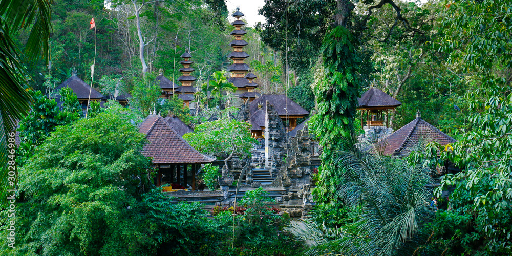 balinese temple  in the forest at ubud , Bali -Indonesia