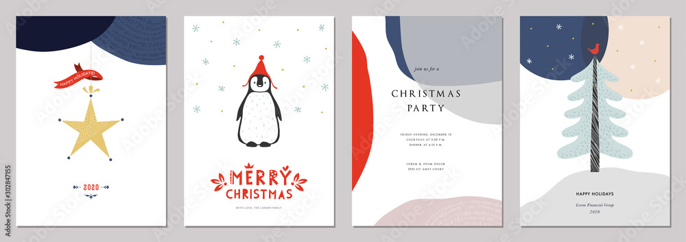 Merry Christmas and Bright Corporate Holiday cards. - obrazy, fototapety, plakaty 
