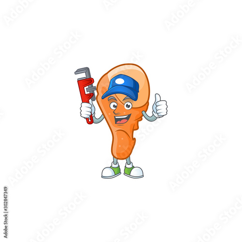 Crispy chicken thigh with mascot a plumber.