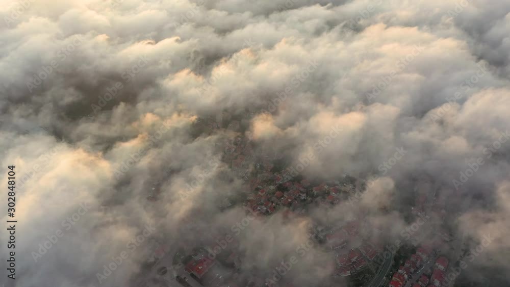 Aerial view above the clouds during the morning, Croatia.
