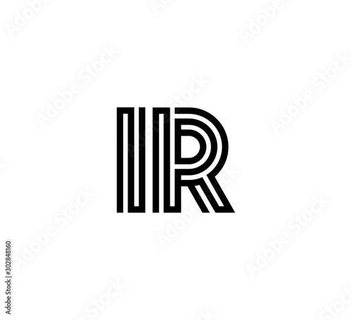 Initial two letter black line shape logo vector IR