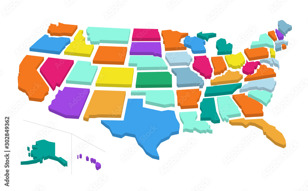 Colorful usa map with separated states. Vector illustration isolated on  white background Stock Vector