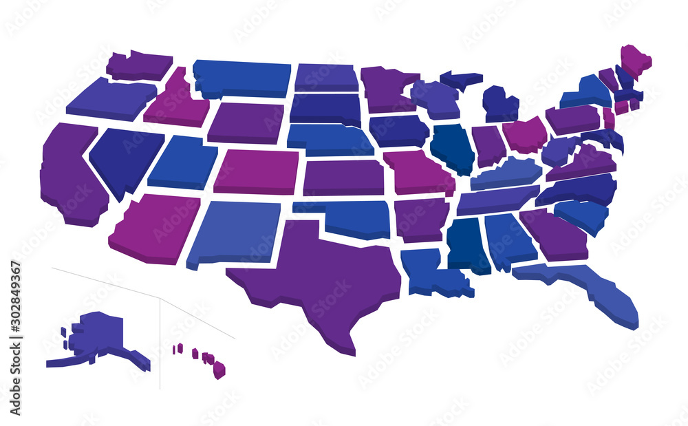 Pin map of the United state of America. Vector illustration isolated on