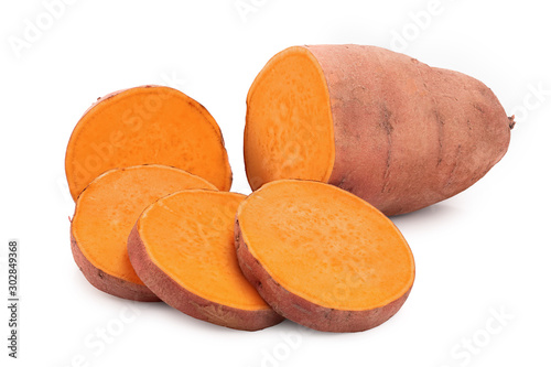 Sweet potato isolated on white background closeup photo