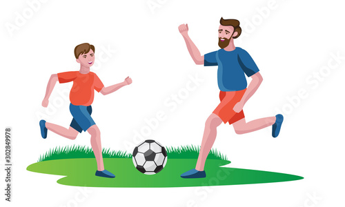 Fototapeta Naklejka Na Ścianę i Meble -  father playing football with son isolated