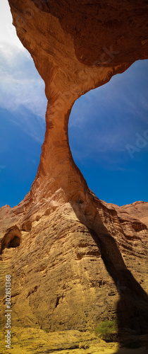 bottom up view Abstract Rock formation at plateau Ennedi aka Aloba arch in Chad photo