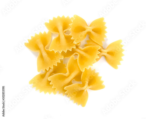 Heap of farfalle paste isolated on white background