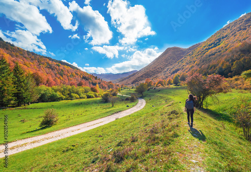 National Park of Abruzzo, Lazio and Molise (Italy) - The autumn with foliage in the italian mountain natural reserve, with little towns, wild animals like deer, Barrea Lake, Camosciara, Forca d'Acero photo