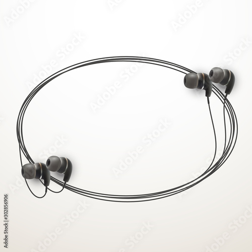 Innovative music quotation template in headphones quotes isolated on backdrop. Creative banner illustration with quote in a frame wire with Black quotes. speech bubble Template modern headset design.