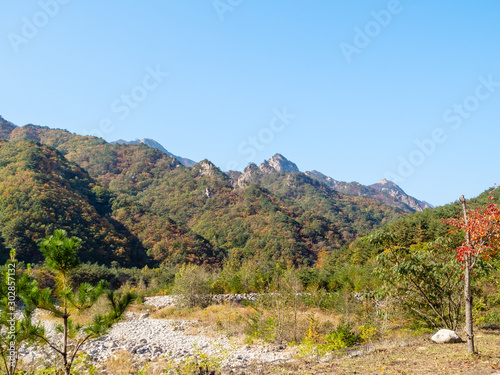 dry riverbed and overgrown mountains in Seoraksan