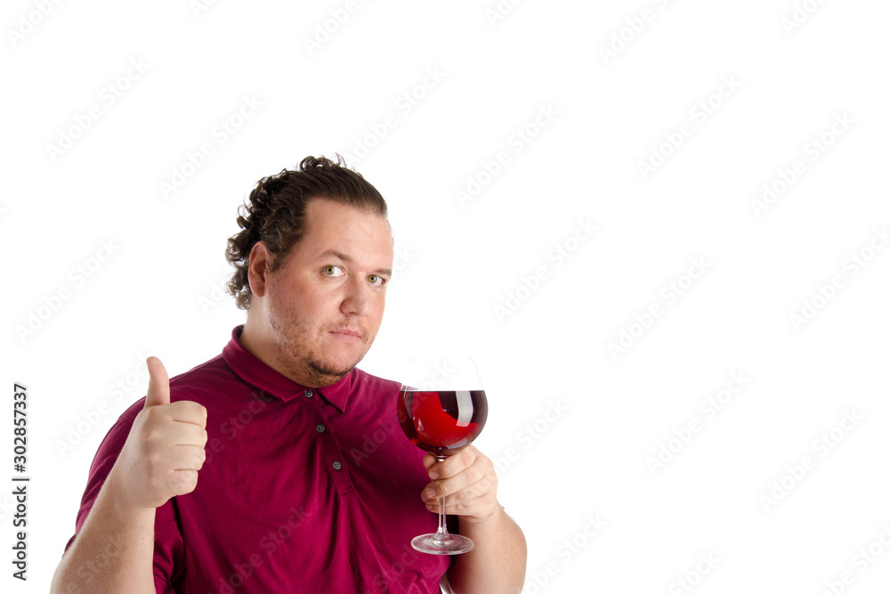 Funny fat man and red wine. Funny fat man and red wine.