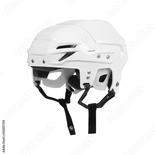 White ice hockey protective helmet isolated on white background.