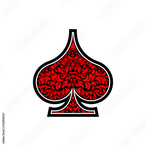 Poker playing card suit Spades design shape single icon. Spades suit deck of playing card used for ace in Las Vegas royal casino. Single icon pattern isolated on white. Ornament drawing pic for tattoo