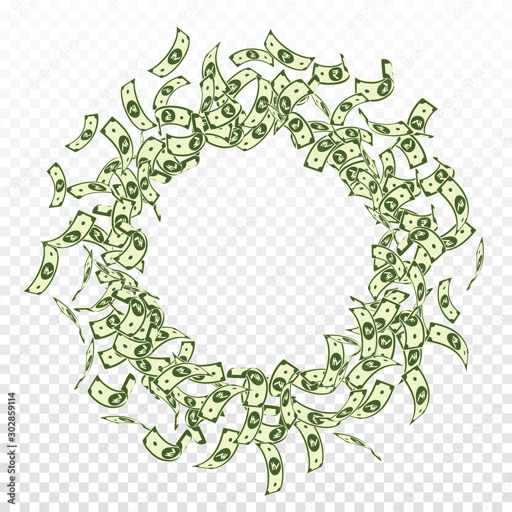 Indian rupee notes falling. Small INR bills on tra