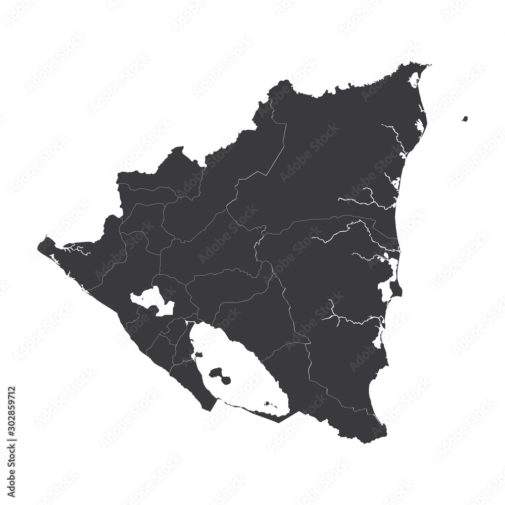 Nicaragua map on white background vector, Nicaragua Map Outline Shape Black on White Vector Illustration, High detailed black illustration map -Nicaragua.